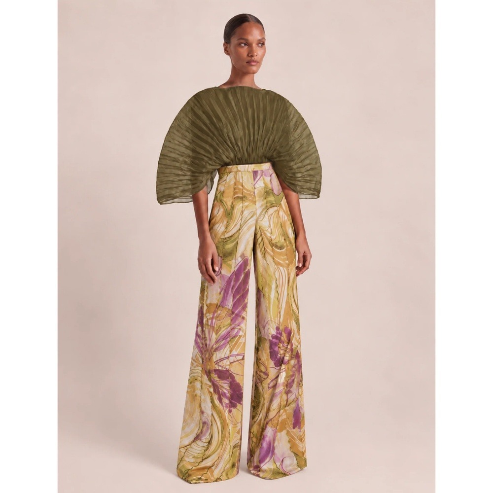 NWT Andrea Iyamah Sombra Bodysuit Jade Green Small Pleated Organza Sculptural